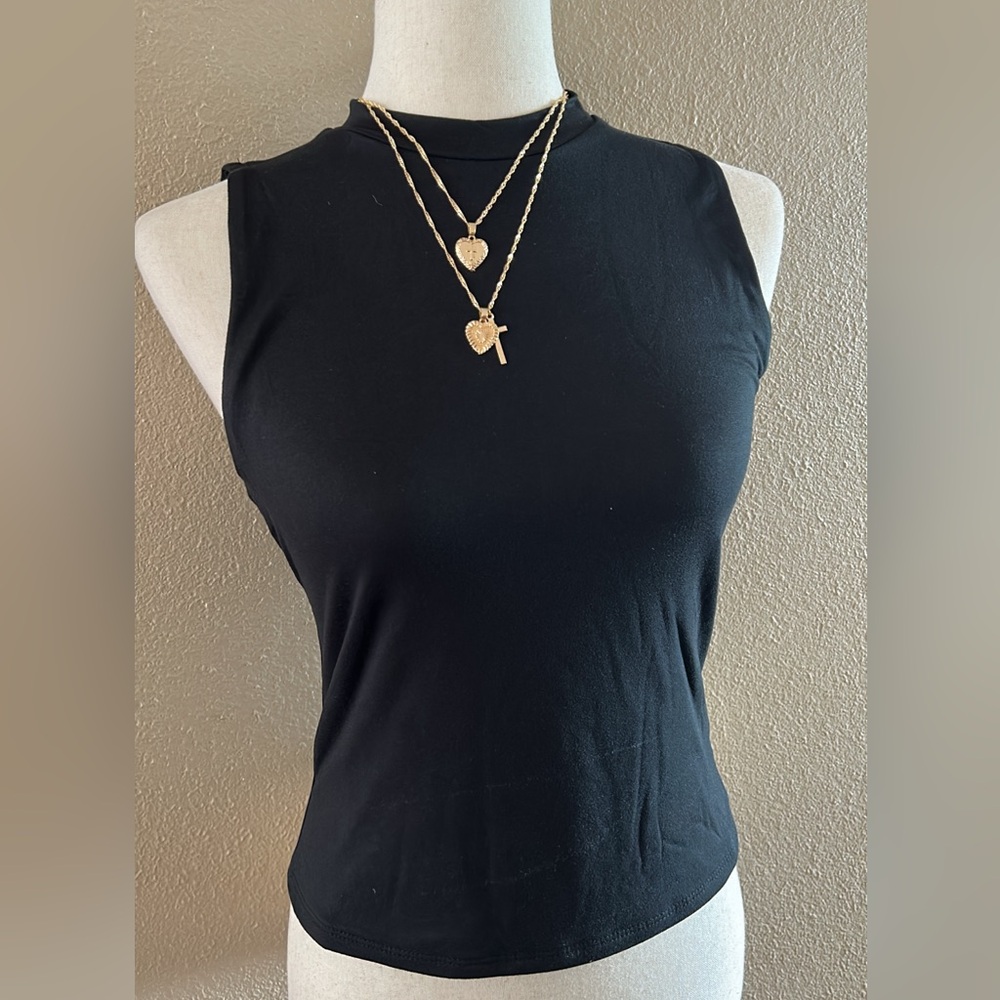 Double layered buttery soft sleeveless top mock neck